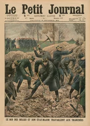 1914年12月13日、ベルギー国王と塹壕を掘るスタッフの役員、「ルプチジャーナル」の表紙イラスト、補足イラスト